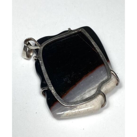 Agate Pendant Carved Pendant Sterling Silver Artisan Handcrafted Chunky - Picture 6 of 10
